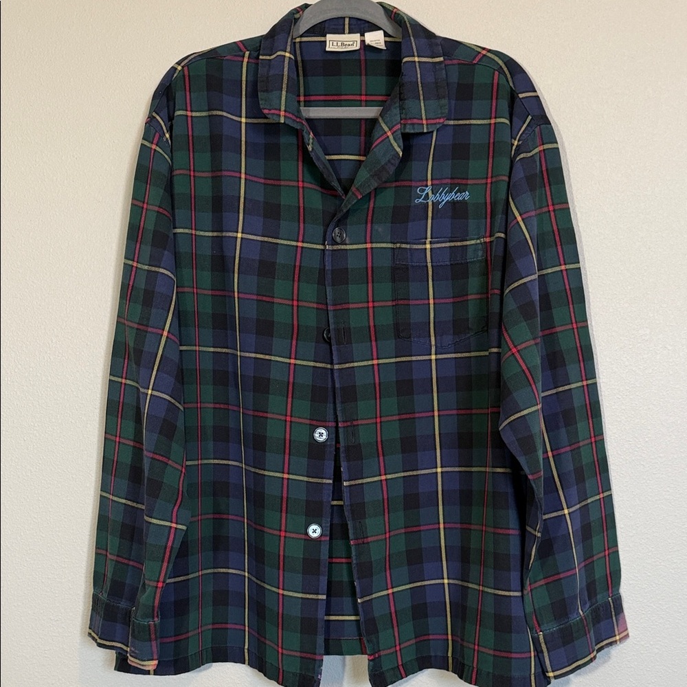 Vintage L.L. Bean Flannel Pajama Top Lobbybear Embroidered XL - RARE